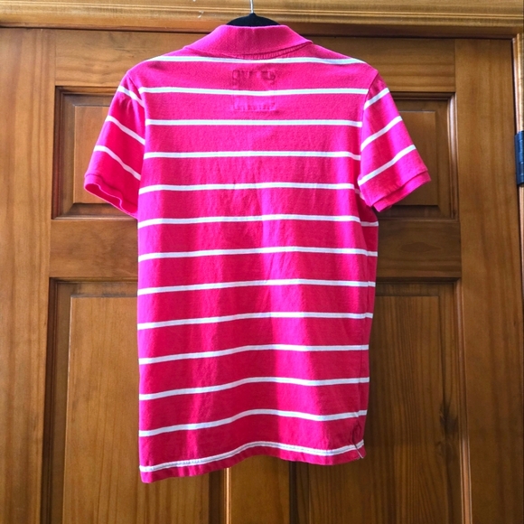 HOLLISTER POLO SHIRT PINK WHITE STRIPE SIZE M - Picture 2 of 3